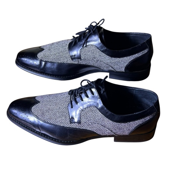 Giovanni 6484 Leather Wingtip Oxford Dress Shoes Black Tweed Men's Size 13 - Picture 7 of 14